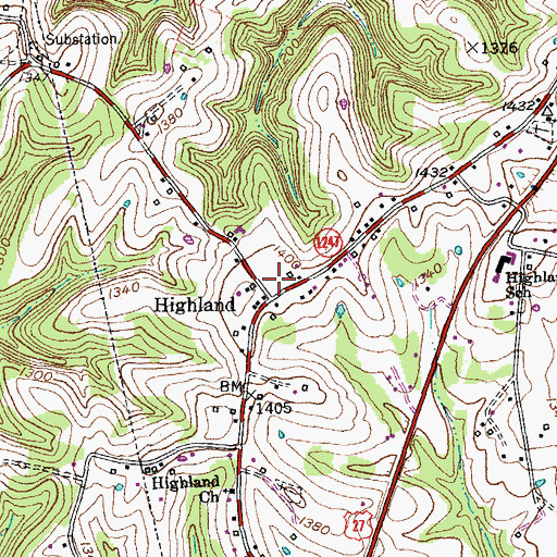 Topographic Map of Highland, KY