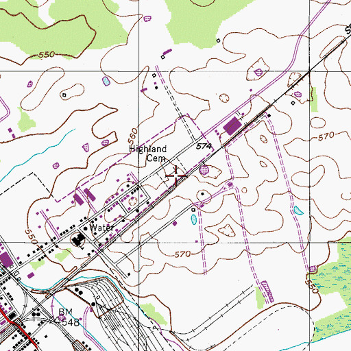 Topographic Map of Highland Cemetery, KY