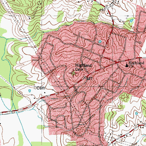 Topographic Map of Highland Cemetery, KY