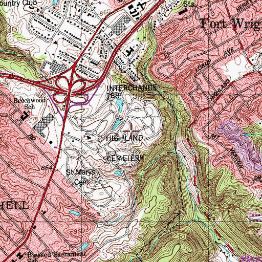 Topographic Map of Highland Cemetery, KY