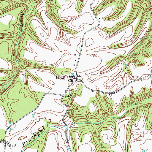 Topographic Map of Highland Church, KY