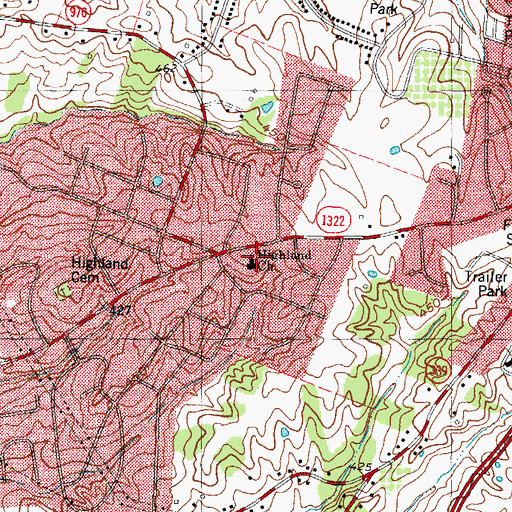 Topographic Map of Highland Church, KY