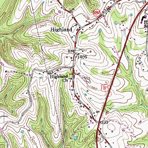 Topographic Map of Highland Church, KY