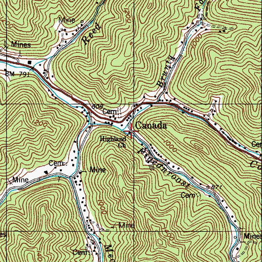 Topographic Map of Highland Church, KY