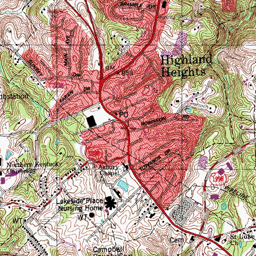 Topographic Map of Highland Heights, KY