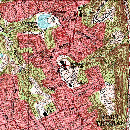 Topographic Map of Highlands High School, KY
