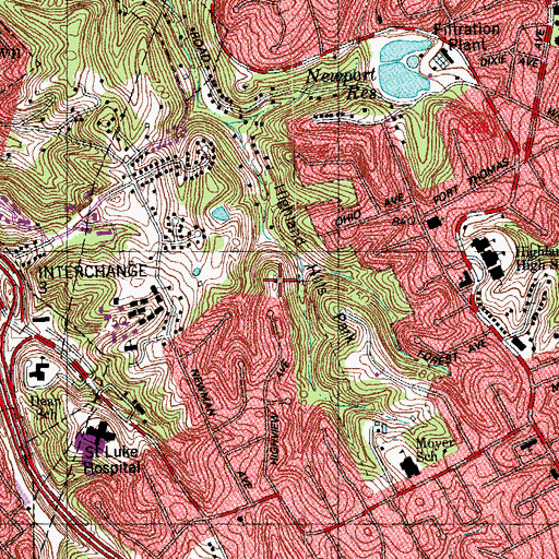 Topographic Map of Highland Hills Park, KY