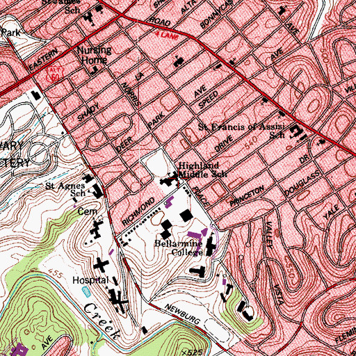 Topographic Map of Highland Junior High School, KY