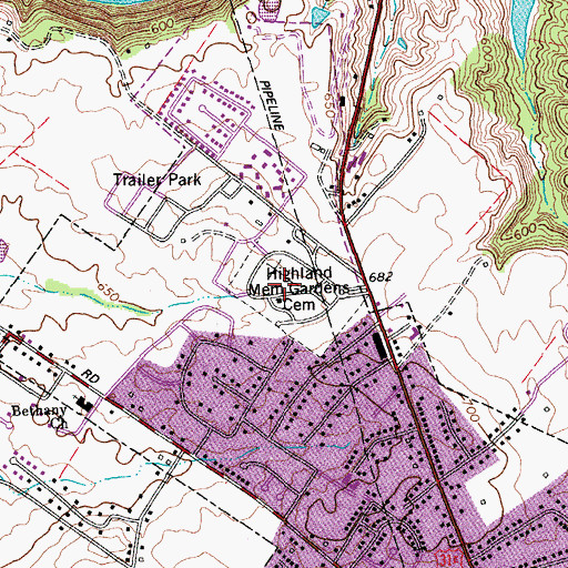 Topographic Map of Highland Memorial Gardens, KY