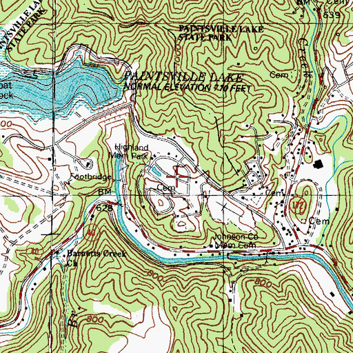 Topographic Map of Highland Memorial Park, KY
