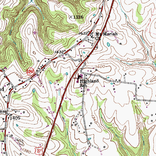 Topographic Map of Highland Elementary School, KY