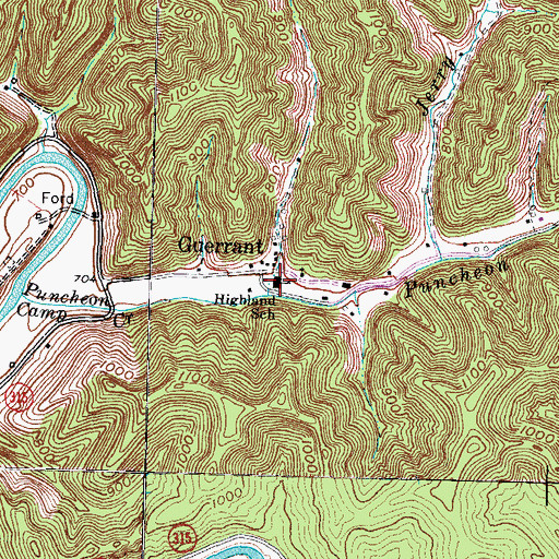 Topographic Map of Highland School, KY