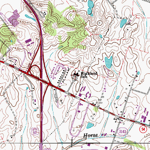 Topographic Map of Highland School, KY