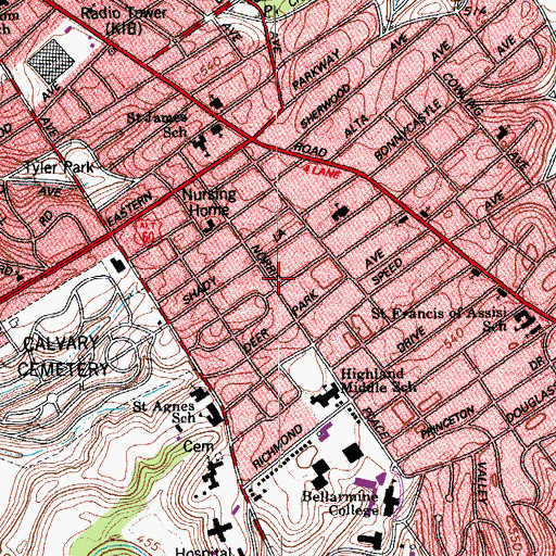 Topographic Map of Highlands, KY