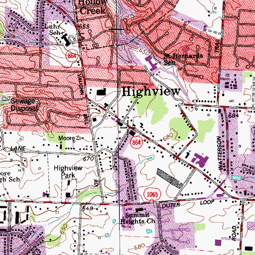 Topographic Map of Highview, KY