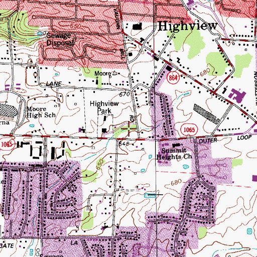 Topographic Map of Highview Park, KY