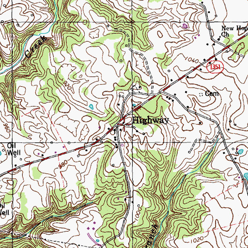 Topographic Map of Highway, KY
