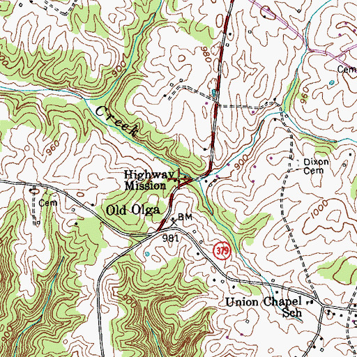 Topographic Map of Highway Mission, KY