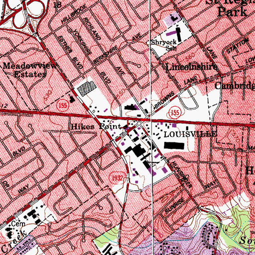 Topographic Map of Hikes Point, KY