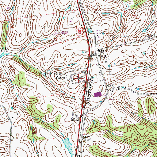 Topographic Map of Hill Crest Cemetery, KY