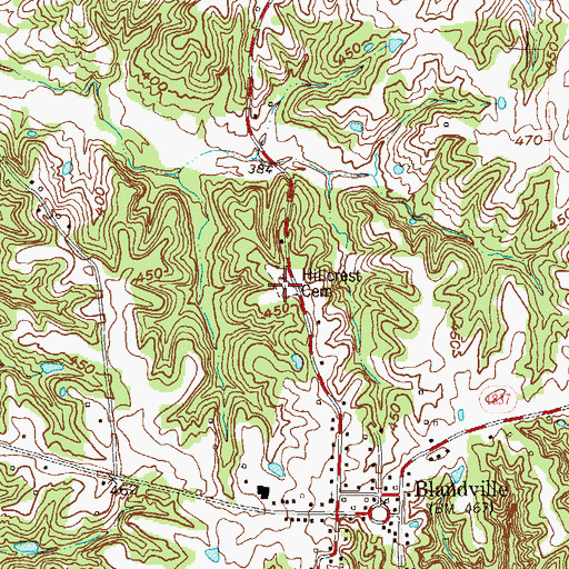 Topographic Map of Hillcrest Cemetery, KY