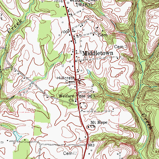 Topographic Map of Hillcrest Cemetery, KY
