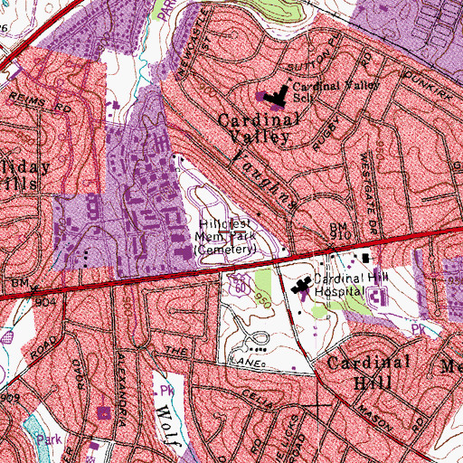 Topographic Map of Hillcrest Memorial Park, KY