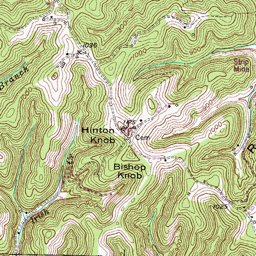 Topographic Map of Hinton Knob, KY
