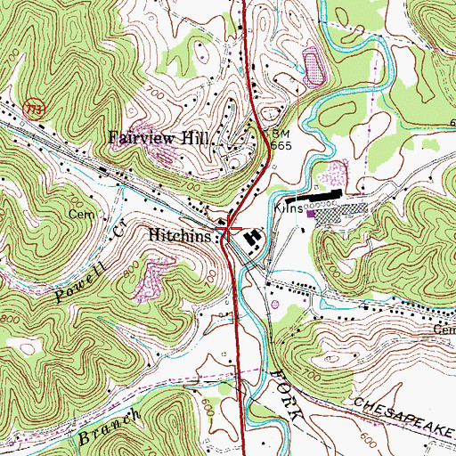 Topographic Map of Hitchins, KY