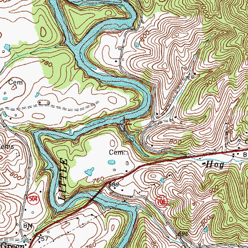 Topographic Map of Hog Camp Creek, KY
