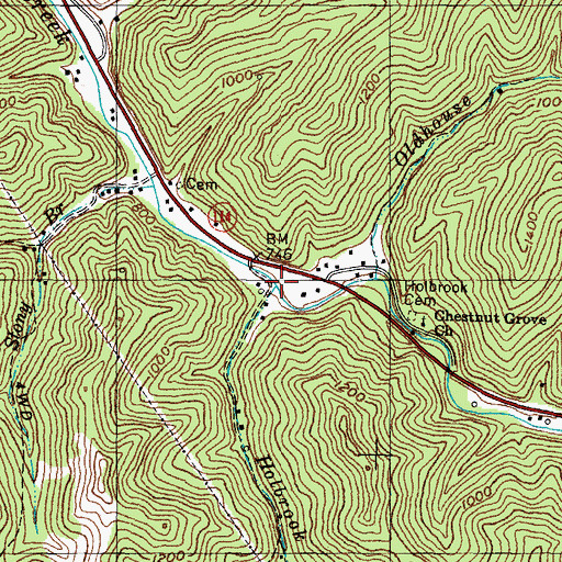 Topographic Map of Holbrook Branch, KY