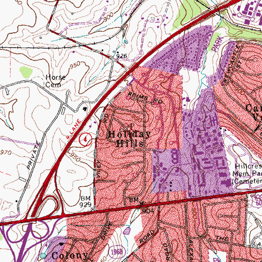 Topographic Map of Holiday Hills, KY