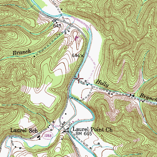 Topographic Map of Holly Branch, KY