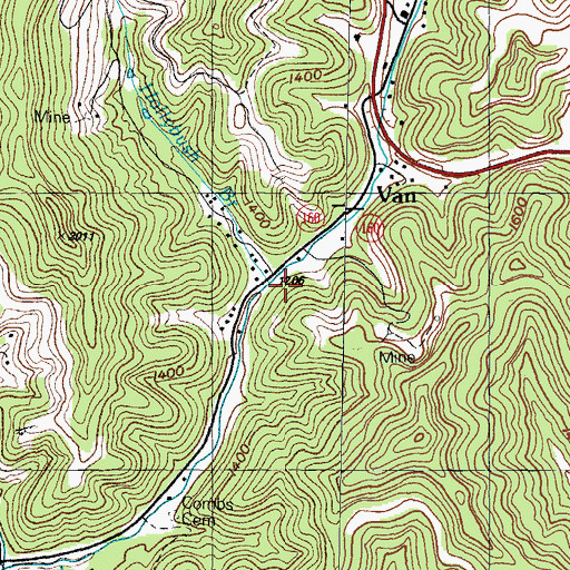 Topographic Map of Hollybush Branch, KY