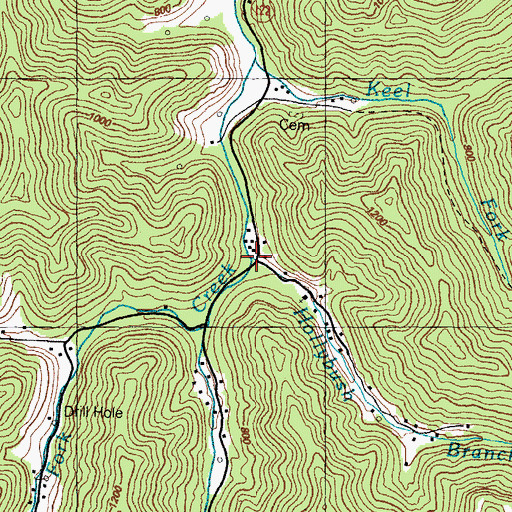 Topographic Map of Hollybush Branch, KY