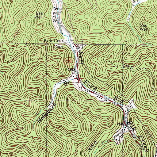 Topographic Map of Hollybush Branch, KY