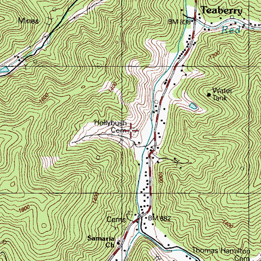 Topographic Map of Hollybush Cemetery, KY