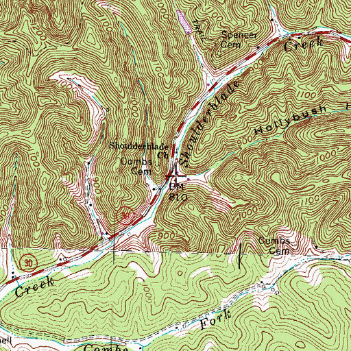 Topographic Map of Hollybush Hollow, KY