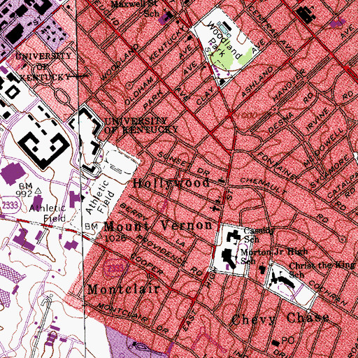 Topographic Map of Hollywood, KY