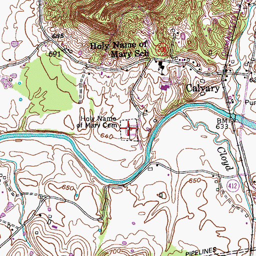 Topographic Map of Holy Name of Mary Cemetery, KY