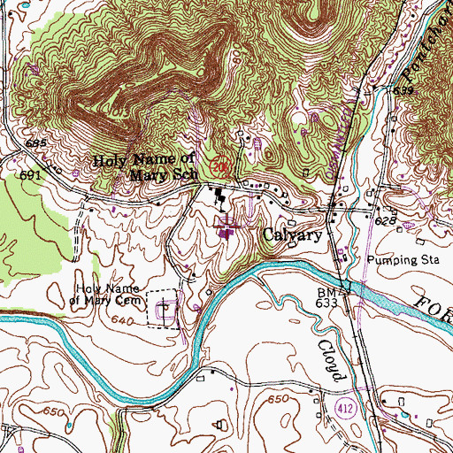 Topographic Map of Calvary Elementary School, KY