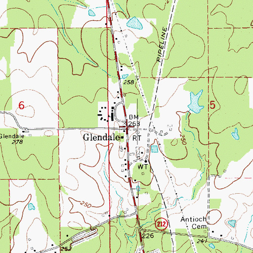 Topographic Map of Glendale, AR