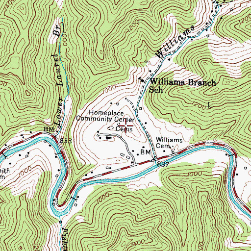 Topographic Map of Homeplace Community Center, KY