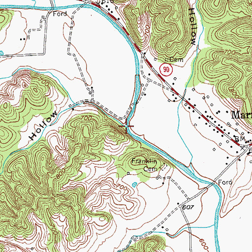 Topographic Map of Hominy Creek, KY