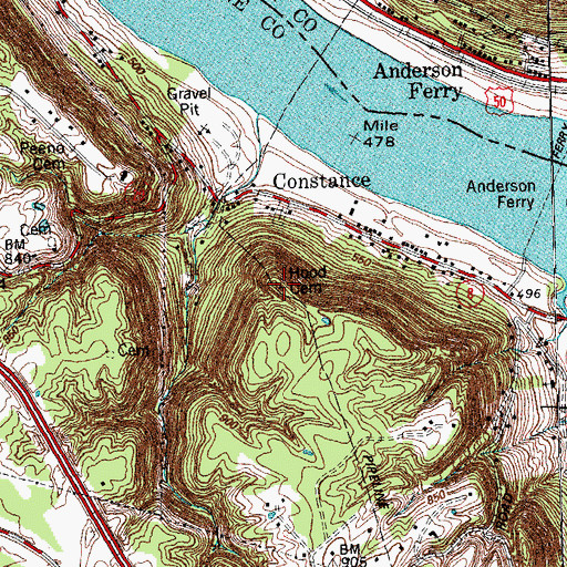 Topographic Map of Hood Cemetery, KY