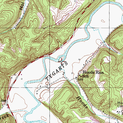Topographic Map of Hoods Run, KY