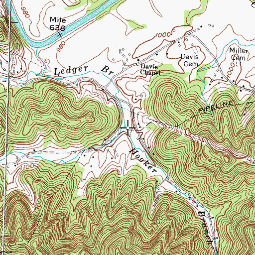 Topographic Map of Hooker Branch, KY