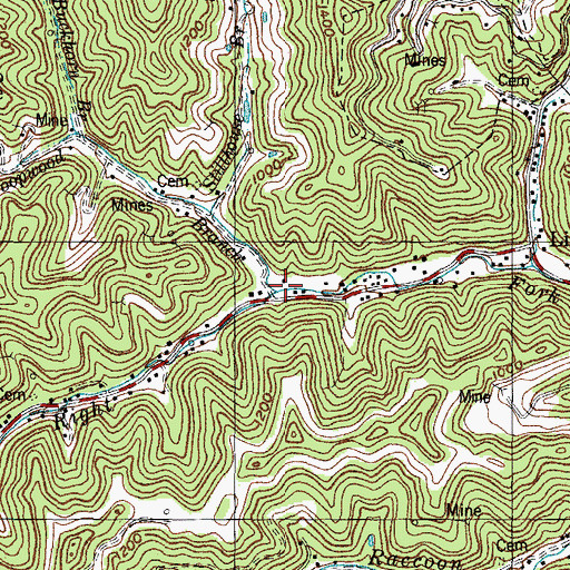Topographic Map of Hoopwood Branch, KY