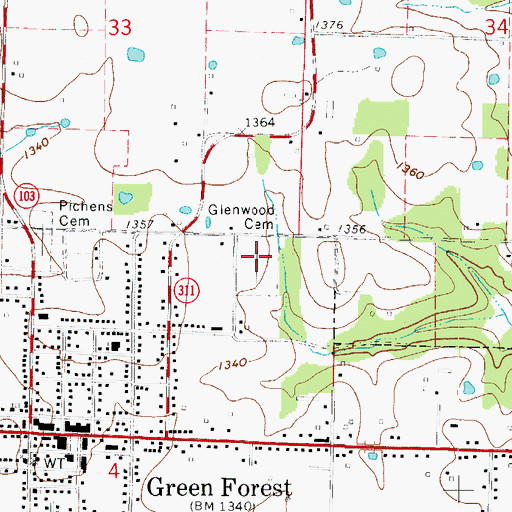 Topographic Map of Glenwood Cemetery, AR