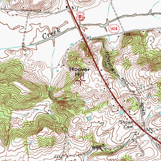 Topographic Map of Hoover Hill, KY